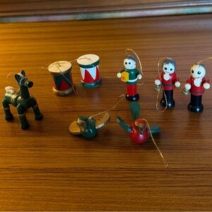 Lot Of 8 Vintage Wooden Miniature Christmas Ornaments 2”